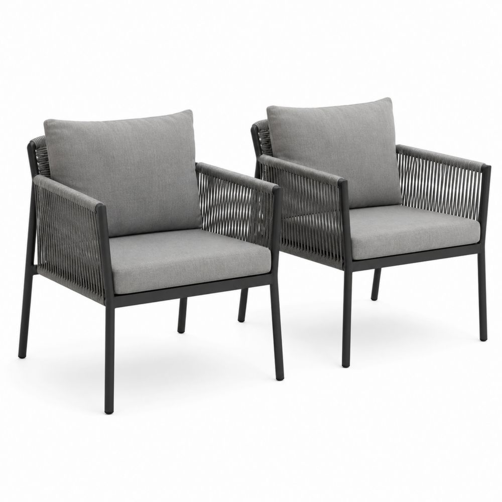 Chaises d'extérieur en aluminium et corde, ensemble de 2, Gris