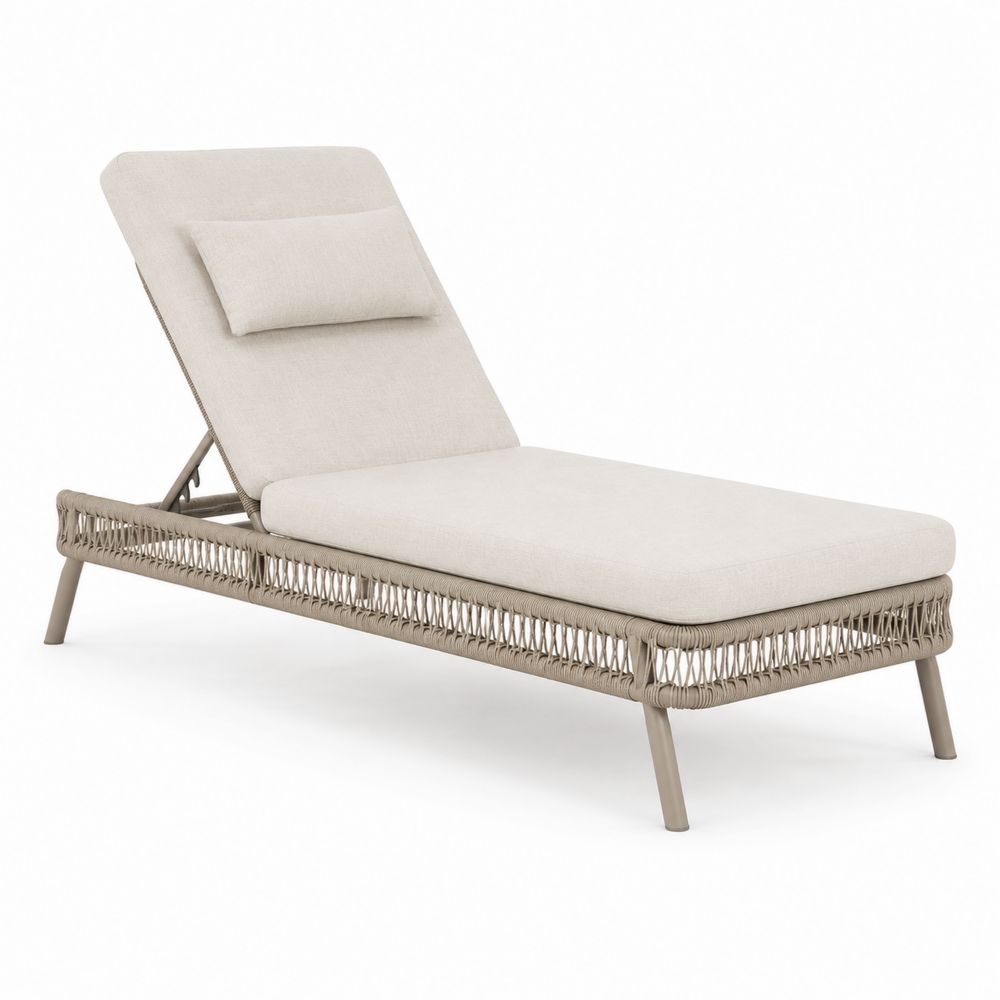 Chaise longue en aluminium et corde beige