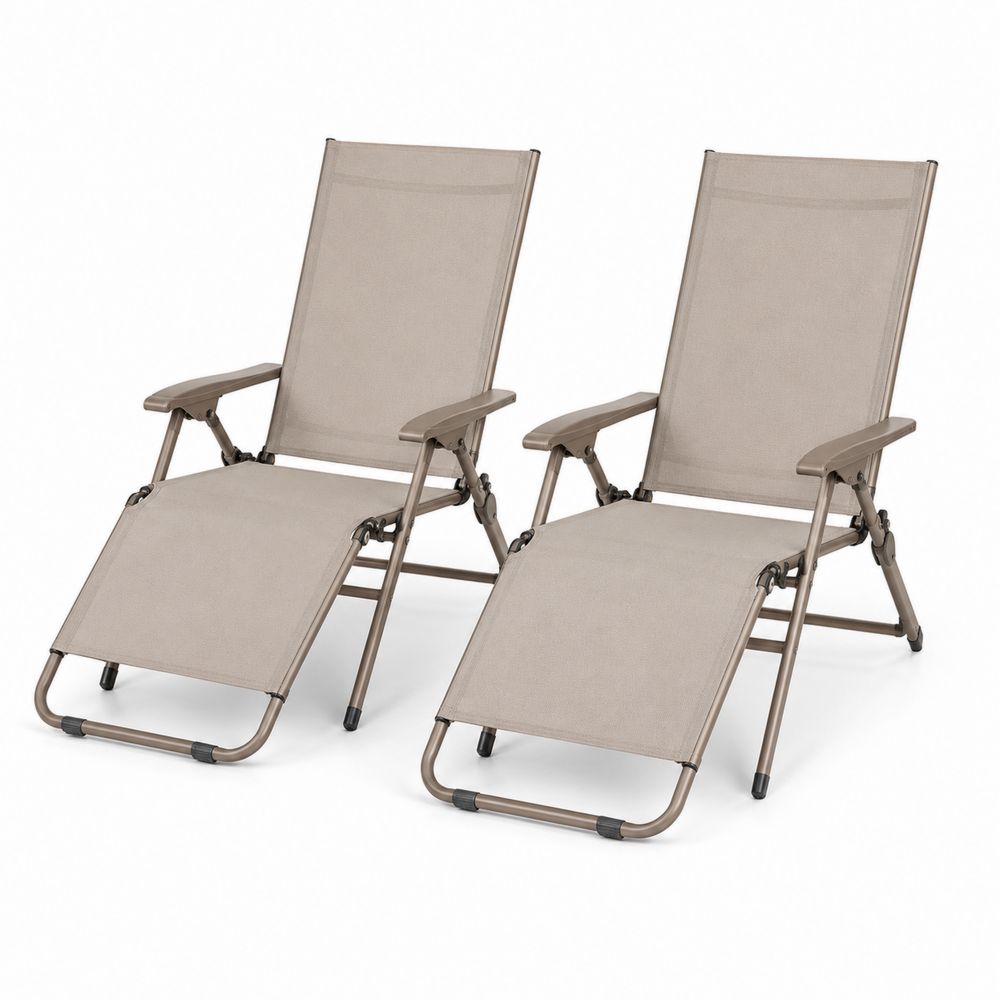 Paire de chaises longues pliantes en aluminium et textilène Beige