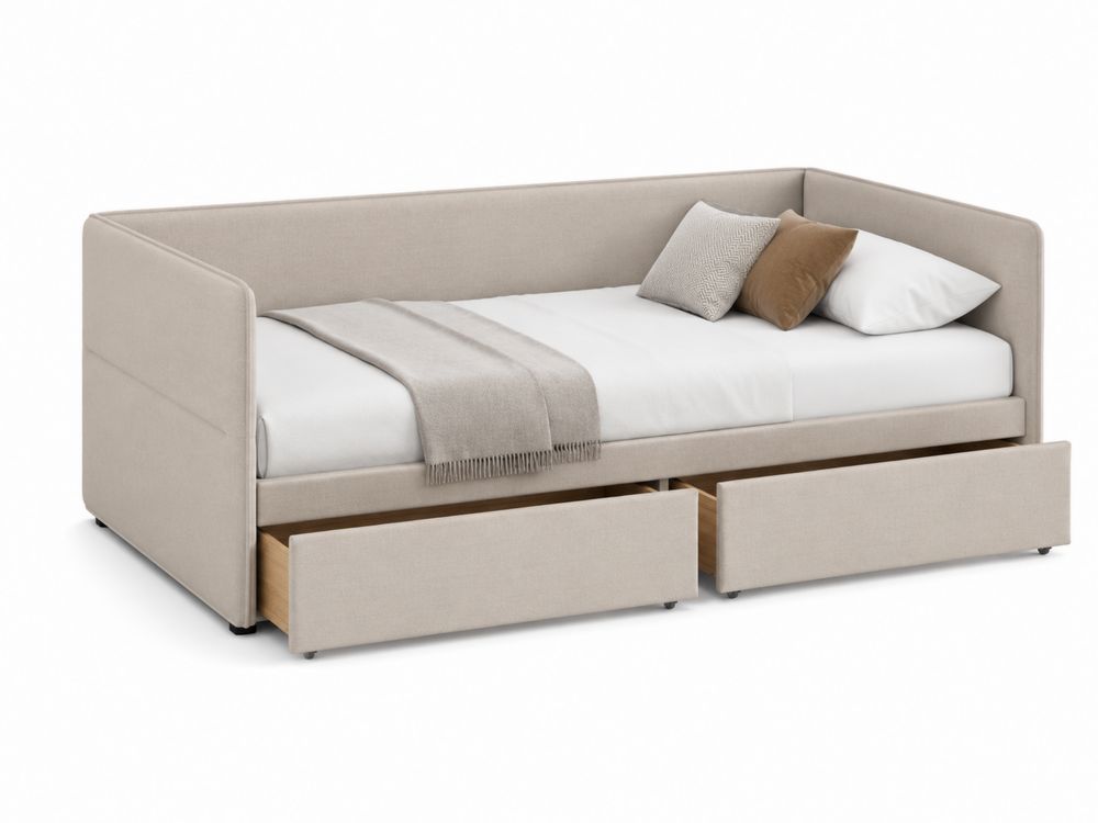 Lit banquette en tissu avec tiroirs de rangement Beige