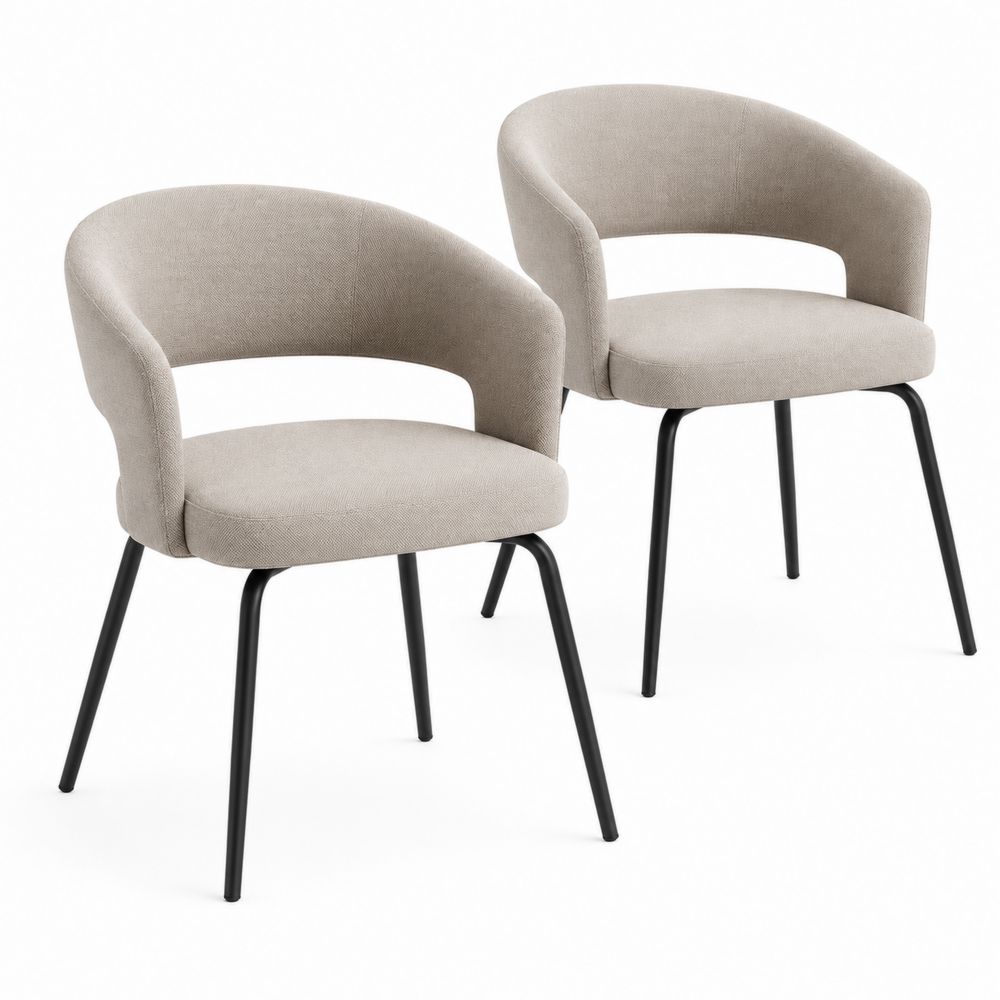 Lot de 2 chaises en tissu beige avec pieds en métal noir
