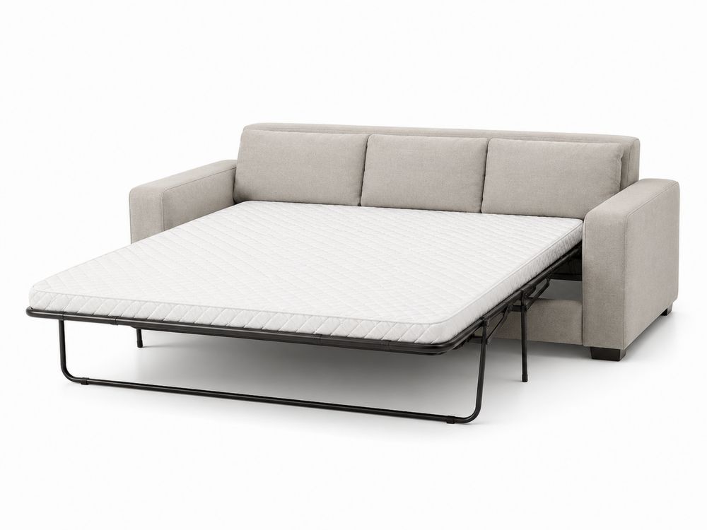 Canapé-lit convertible en tissu beige avec matelas