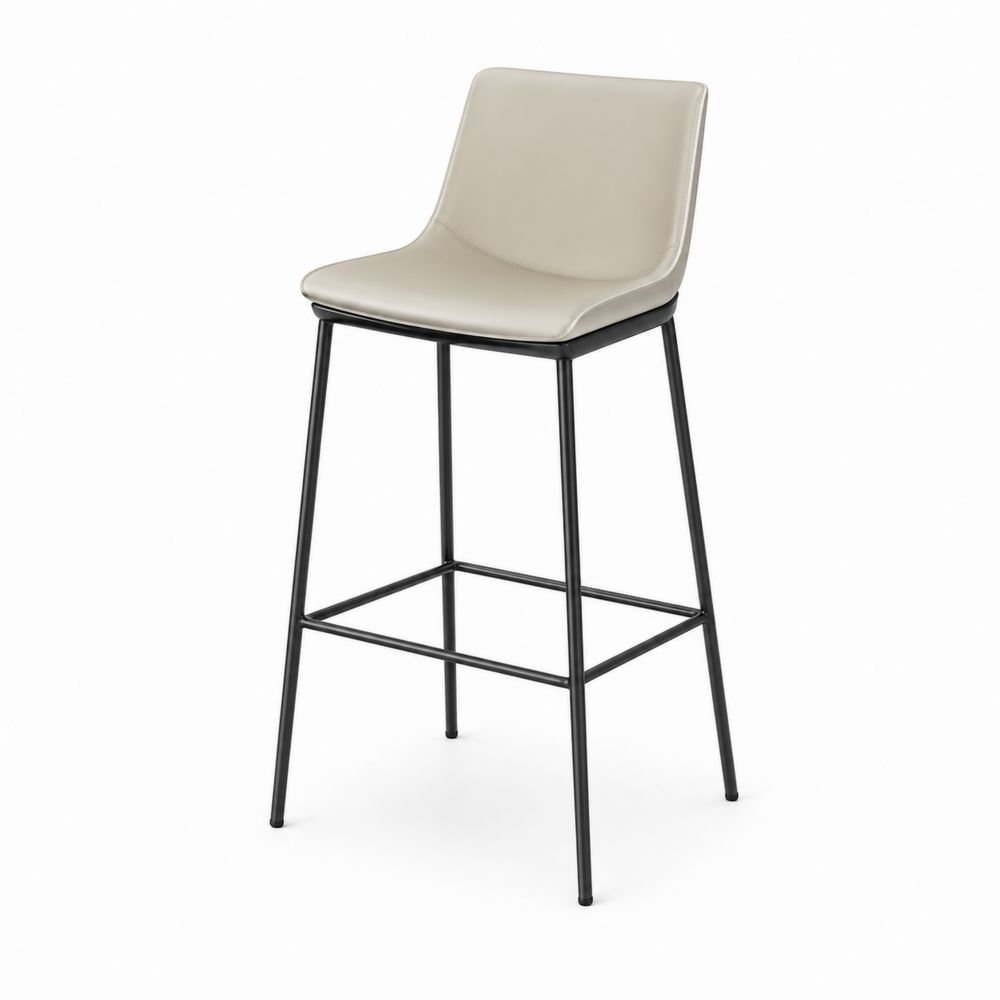 Tabouret de bar en cuir synthétique Beige et cadre en métal 105 cm