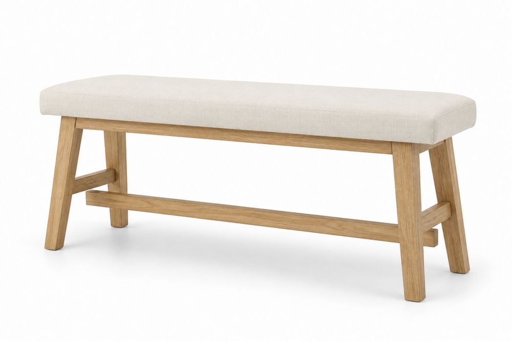 Banc en bois et tissu beige 120x35x45 cm