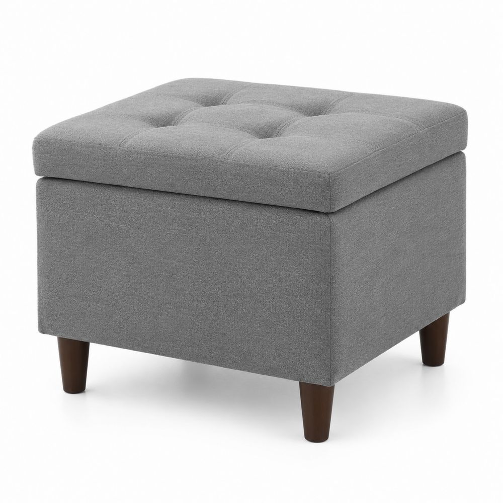 Pouf carré en tissu avec rangement gris