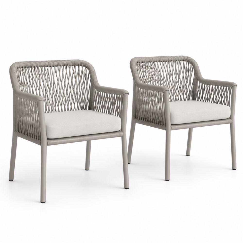 Lot de 2 chaises d'extérieur en aluminium et cordage synthétique