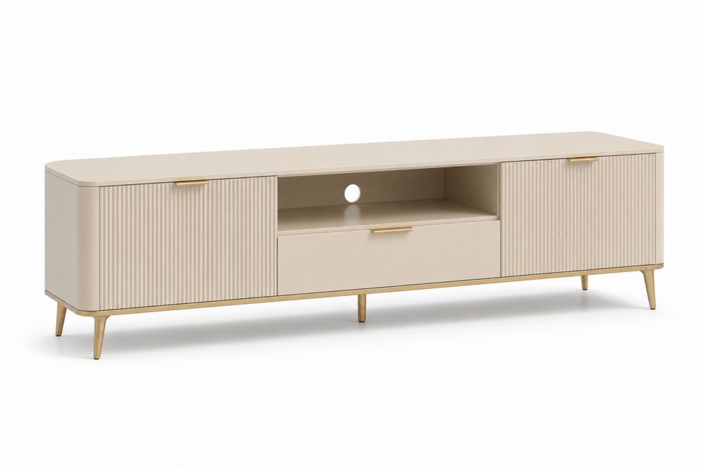 Meuble TV en bois MDF avec pieds métalliques Beige