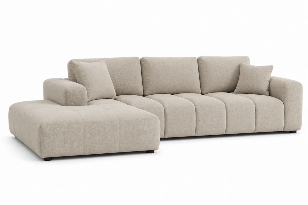 Canapé d'angle en bois et tissu beige 300cm