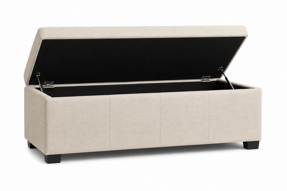 Banc de rangement en bois et polyester beige 120cm