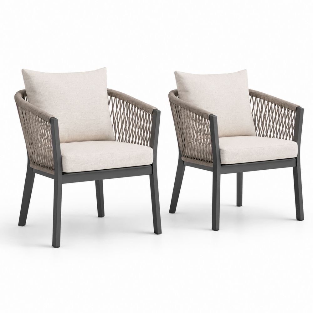 Ensemble de 2 chaises en aluminium avec assise en polyester beige