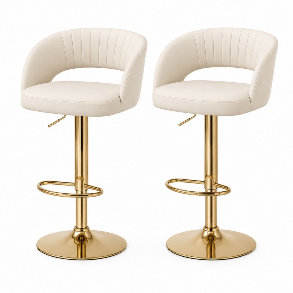 Tabourets de bar en cuir synthétique avec base en métal doré, ensemble de 2