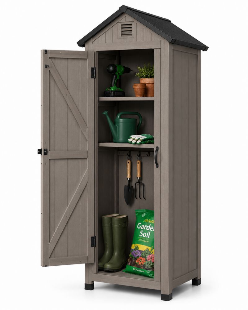 Armoire de jardin en résine 139x77x54cm Gris