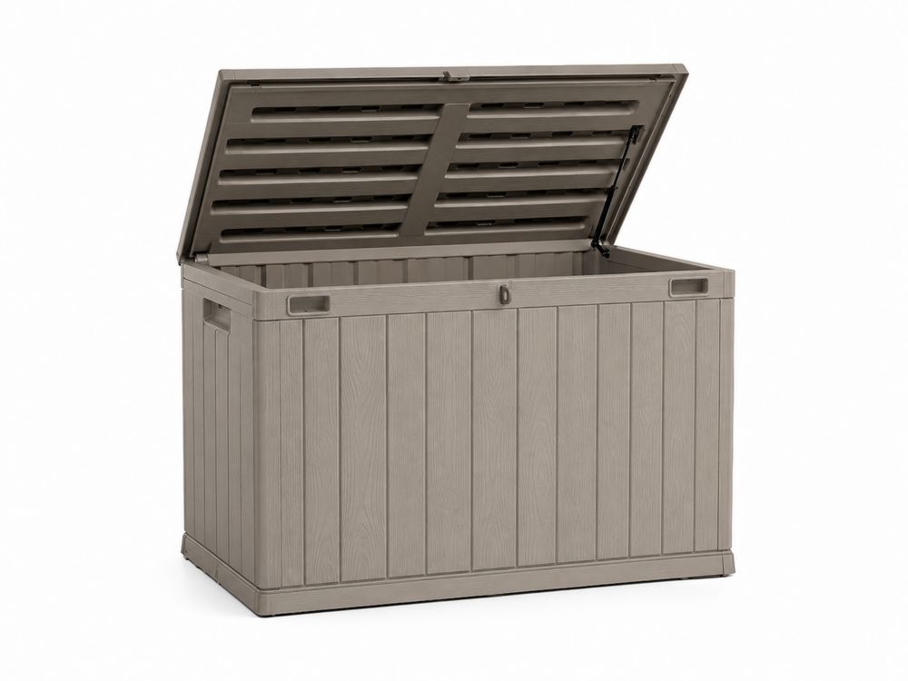 Coffre de rangement extérieur en plastique taupe 120x45x60cm