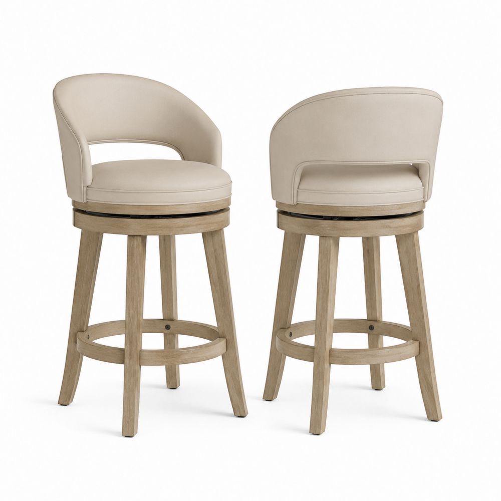 Tabouret de bar pivotant en bois et cuir synthétique Beige 76 cm - ensemble de 2