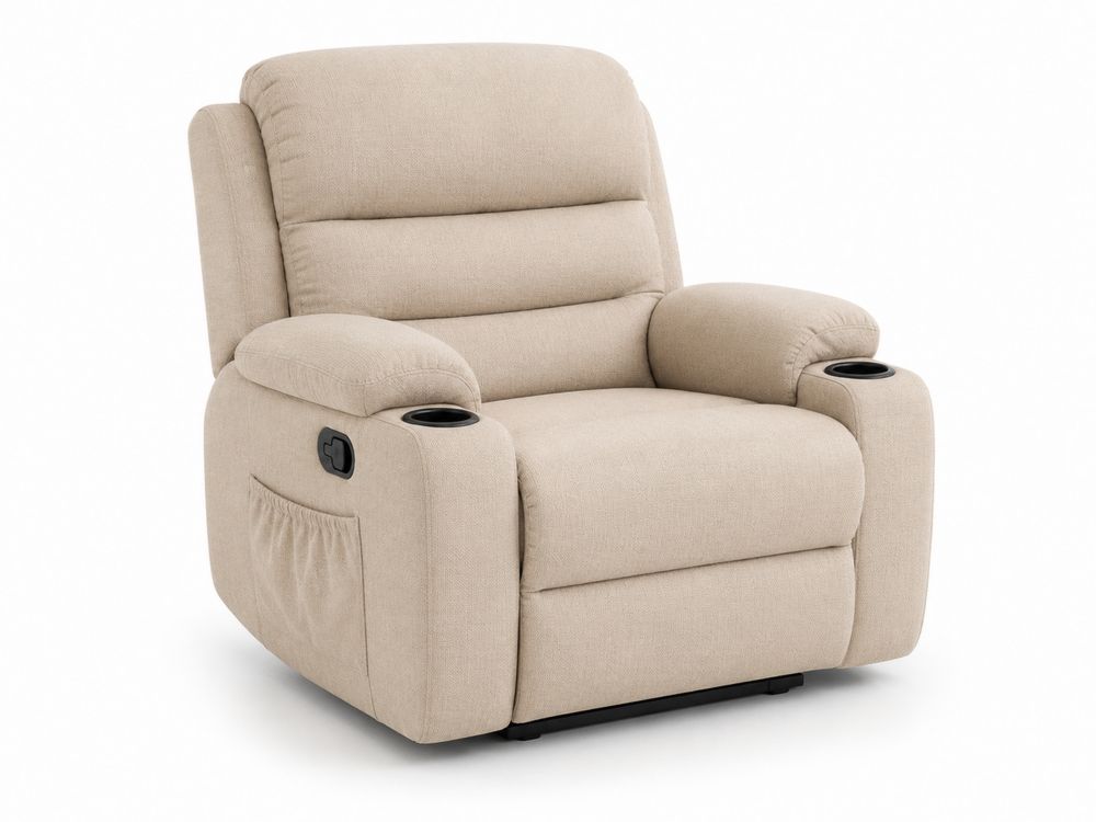 Fauteuil inclinable en tissu polyester beige avec porte-gobelets