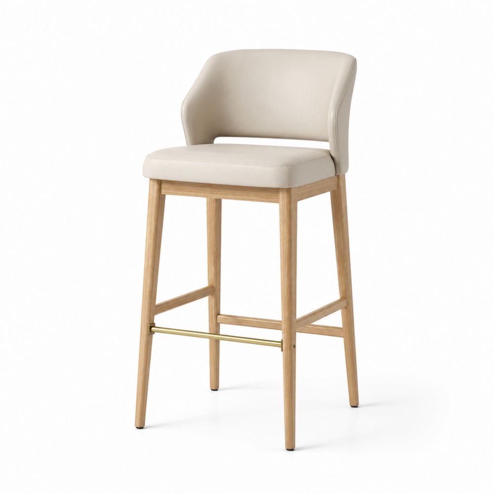 Tabouret de bar en bois massif et cuir synthétique 105 cm