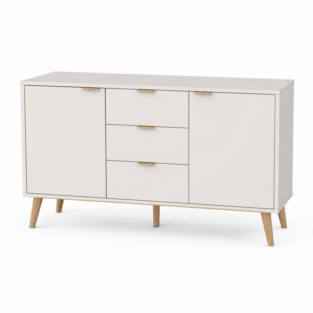 Buffet en Bois MDF avec 2 Portes et 3 Tiroirs Beige