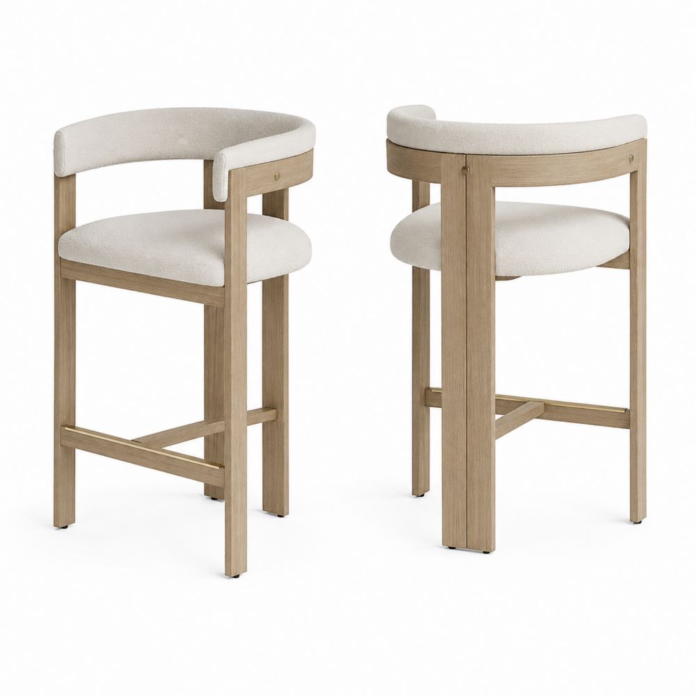 Tabourets de bar en bois avec assise en tissu écru