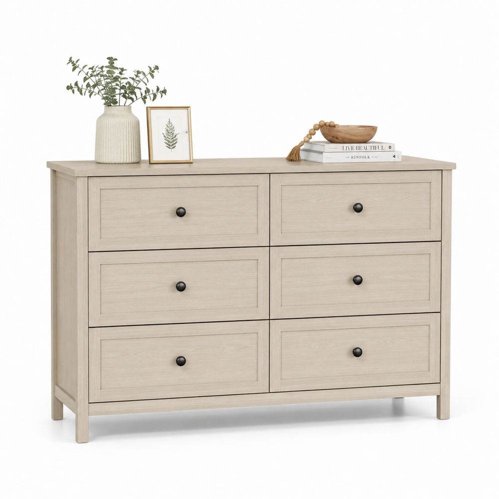 Commode en Bois Massif avec 6 Tiroirs Beige