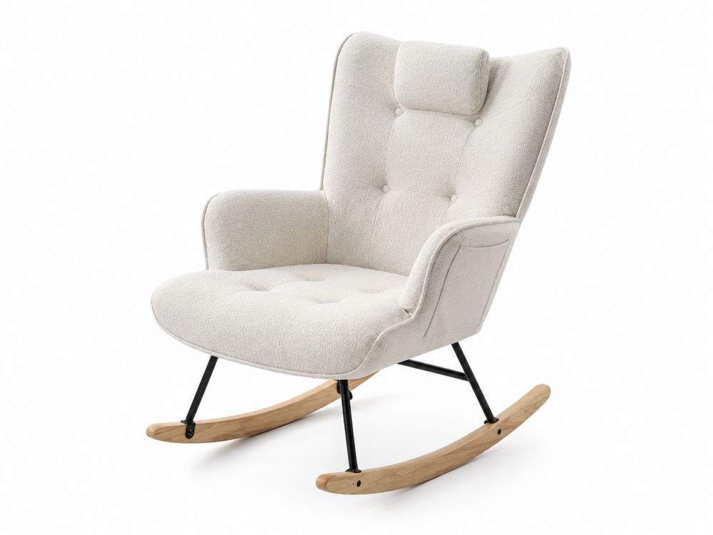Fauteuil à bascule en tissu avec pieds en bois