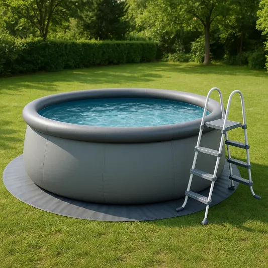 Runder aufblasbarer Pool Set PVC Grau 366x76 cm mit Leiter-haveltrix