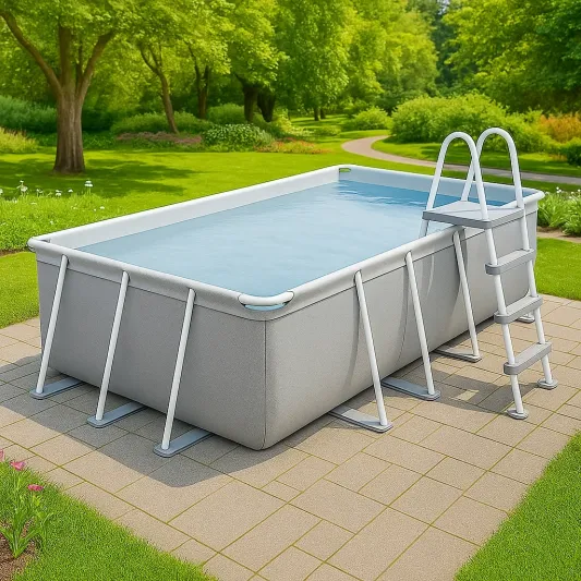 Rechteckiger Aufstellpool aus PVC mit Stahlrahmen, 400x200x100 cm, Grau-haveltrix