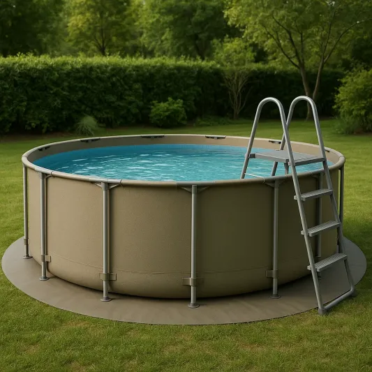 Runder Aufstellpool Metallrahmen Polyester Beige/Blau-haveltrix