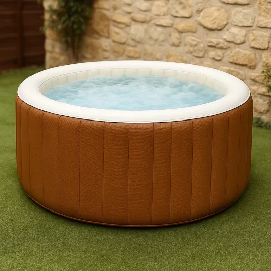 Aufblasbarer Leder-Whirlpool Braun Weiß Rund Ø196x71cm 4 Personen-haveltrix
