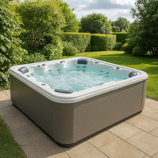 Outdoor Acryl Whirlpool rechteckig 200x200x90 cm Grau/Weiß-haveltrix
