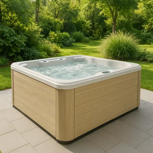 Quadratischer Outdoor Whirlpool aus Acryl mit Holzoptik 200x200x90 cm-haveltrix