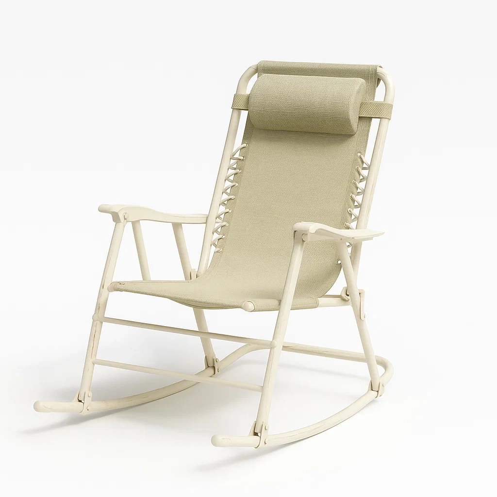 Schaukelstuhl aus Aluminium und Polyestergewebe Beige 90x60x100 cm-furnovetra