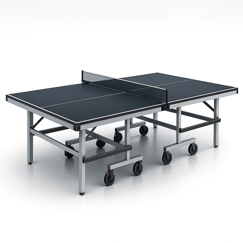 Tischtennisplatte aus MDF mit Stahlrahmen und Rollen Schwarz-furnovetra