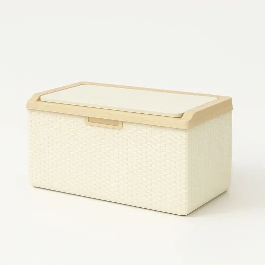 Aufbewahrungsbox Kunststoff Creme 40x20x20 cm Rattan-Optik-furnovetra