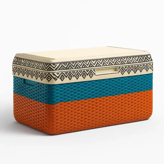 Aufbewahrungsbox Kunststoff Beige/Blau/Orange-furnovetra