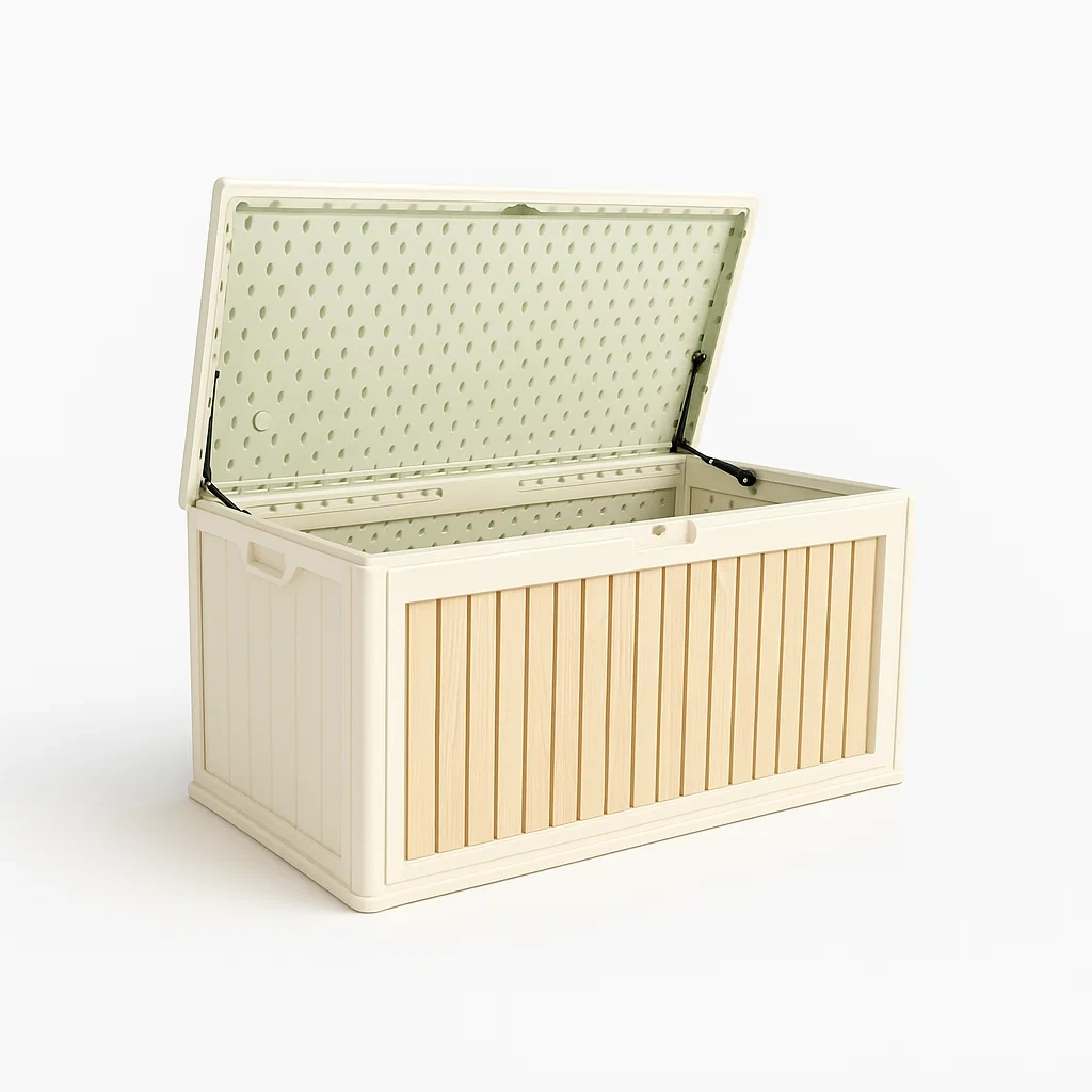 Gartentruhe Polypropylen Holzoptik 120x55x60 cm Beige/Weiß-furnovetra