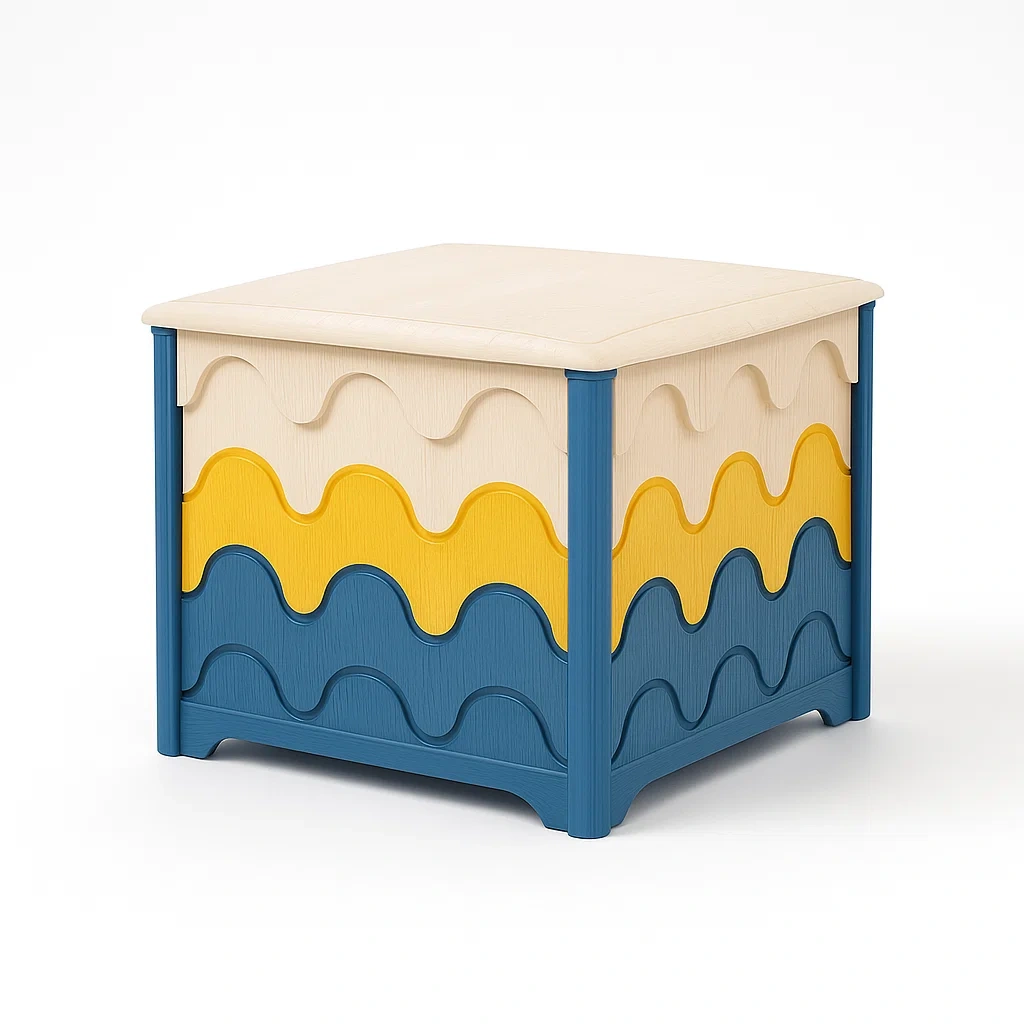 Kinder-Aufbewahrungsbox Holz Beige/Gelb/Blau 40x40x45 cm-furnovetra