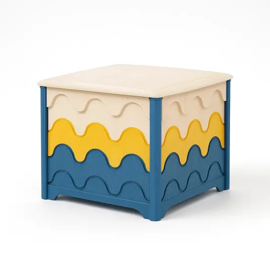 Kinder-Aufbewahrungsbox Holz Beige/Gelb/Blau 40x40x45 cm-furnovetra