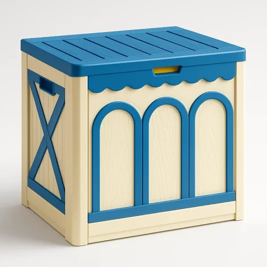 Kinderspielzeug-Aufbewahrungsbox aus Kunststoff 40x35x30cm Blau/Beige-furnovetra