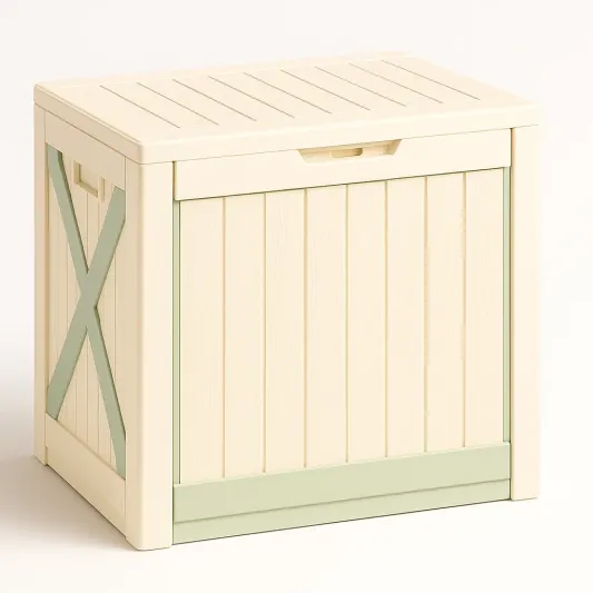 Kunststoff Garten-Aufbewahrungsbox Creme/Grün 60x45x55cm-furnovetra