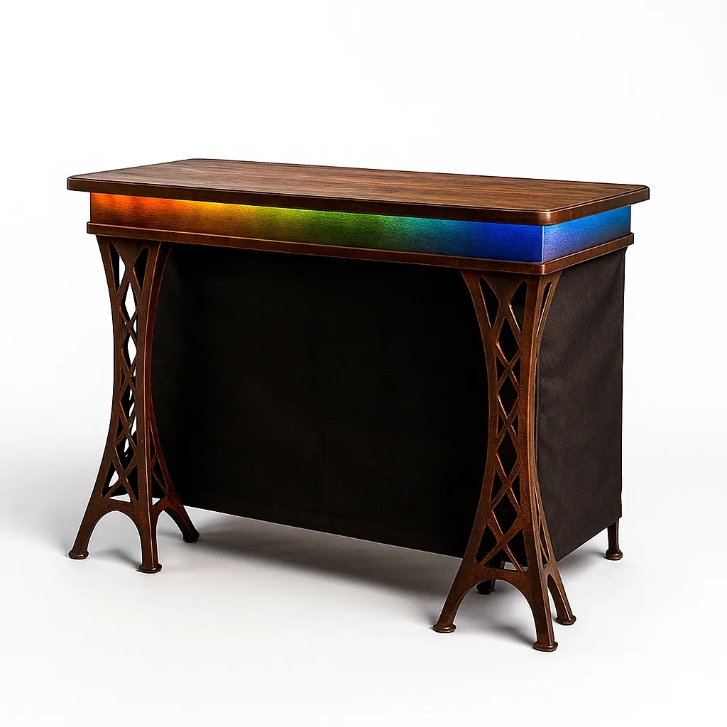 Bartisch aus Holz mit Metallrahmen und RGB LED-furnovetra