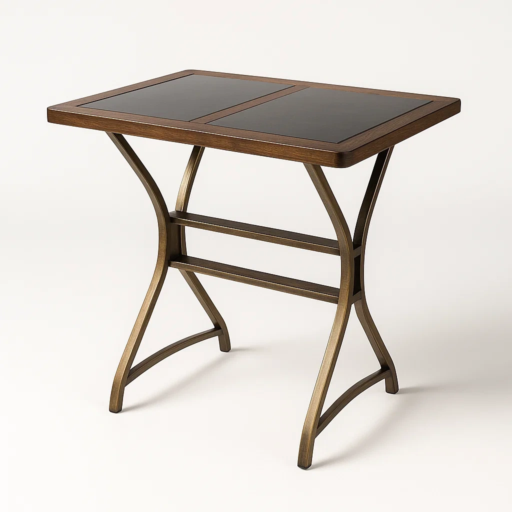 Beistelltisch aus Holz und Metall mit Glasoberfläche 60x40x70cm-furnovetra