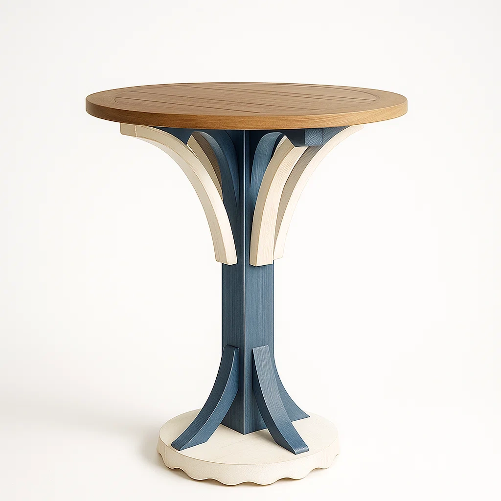 Runder Holz-Beistelltisch mit blauem Gestell 70cm-furnovetra