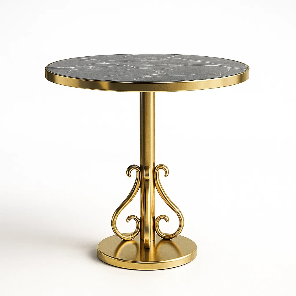 Runder Beistelltisch mit Marmoreffektplatte und goldener Metallbasis-furnovetra