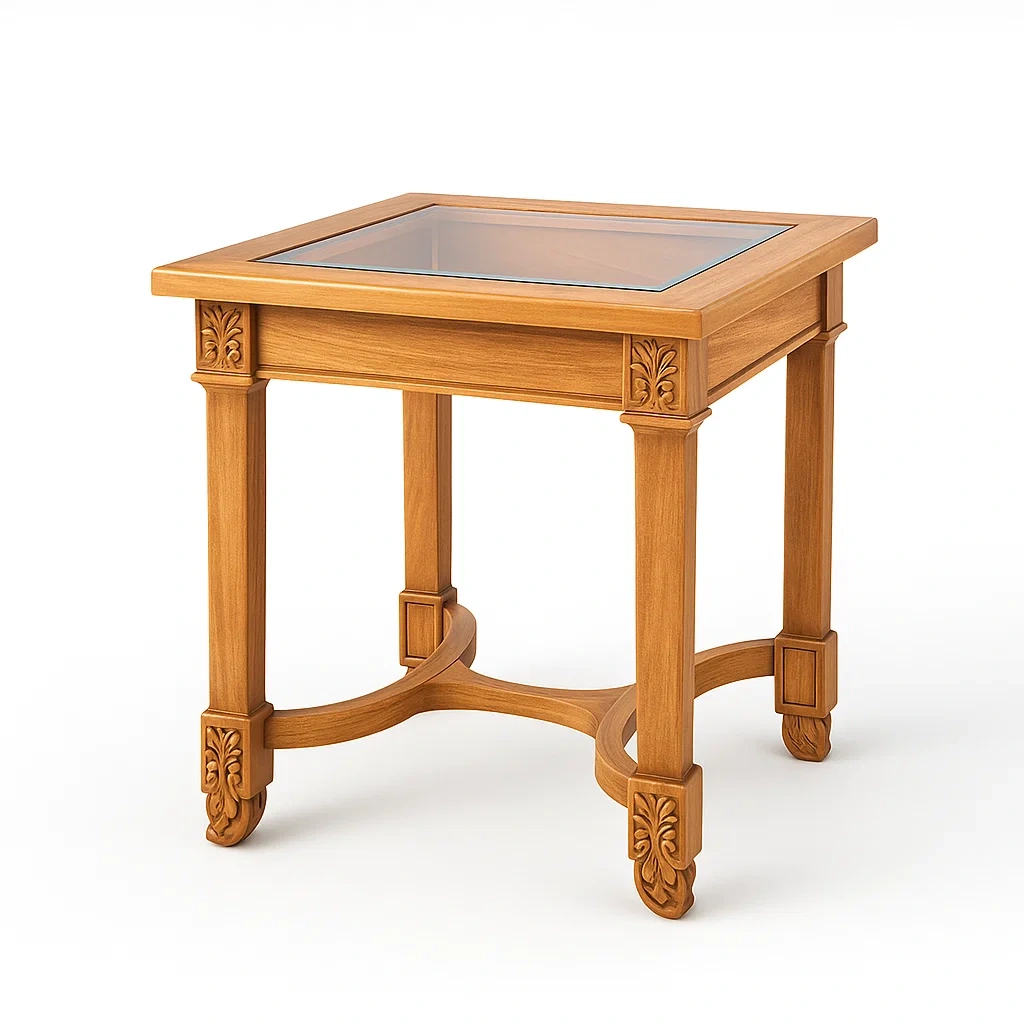 Quadratischer Tisch aus Kiefernholz mit Sicherheitssicherheitsglas 60x60x55 cm-furnovetra