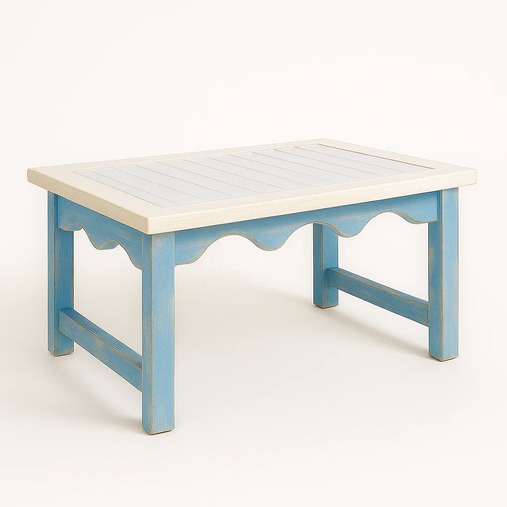 Holz Couchtisch Blau und Creme 80x50x40 cm-furnovetra