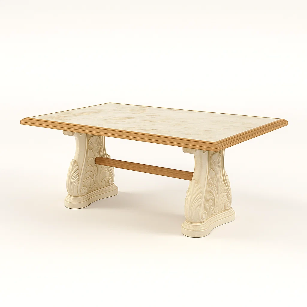 Esstisch aus MDF mit Marmoroptik und Massivholz, Beige, 180 cm x 90 cm-furnovetra