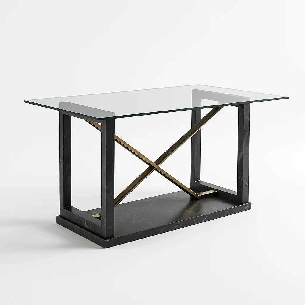 Esstisch mit Glasplatte, Marmor und Metall 150x80x75cm-furnovetra