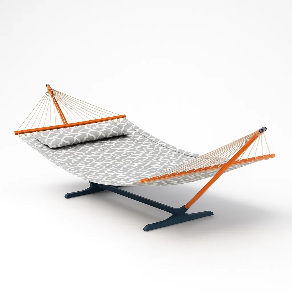 Hängematte mit Gestell aus Stoff und Holz, Grau und Orange, 200 cm-furnovetra