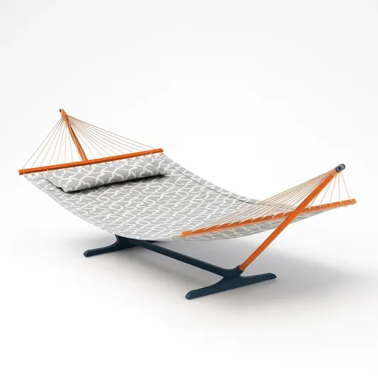 Hängematte mit Gestell aus Stoff und Holz, Grau und Orange, 200 cm-furnovetra