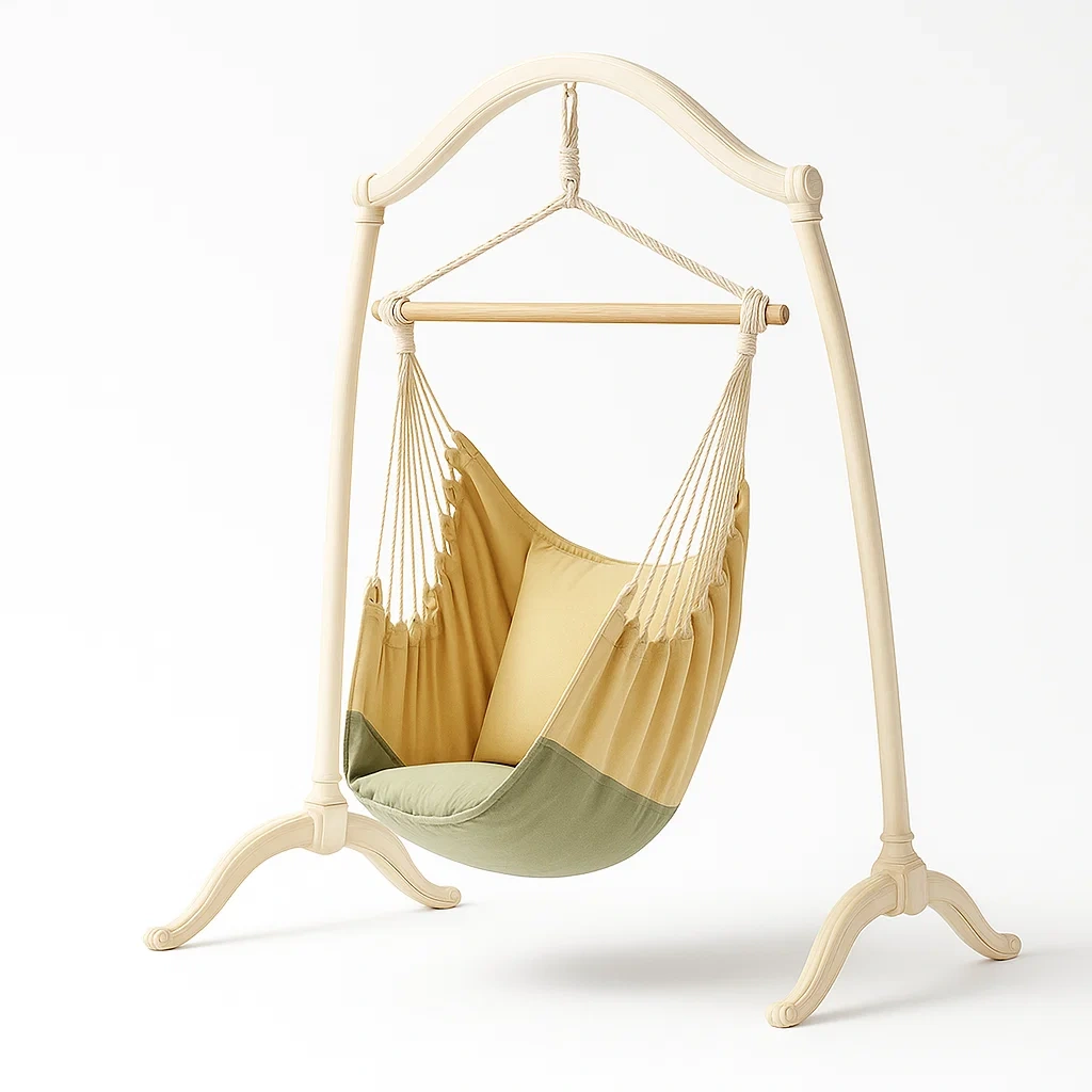 Hängesessel mit Gestell Baumwolle Beige/Grün-furnovetra